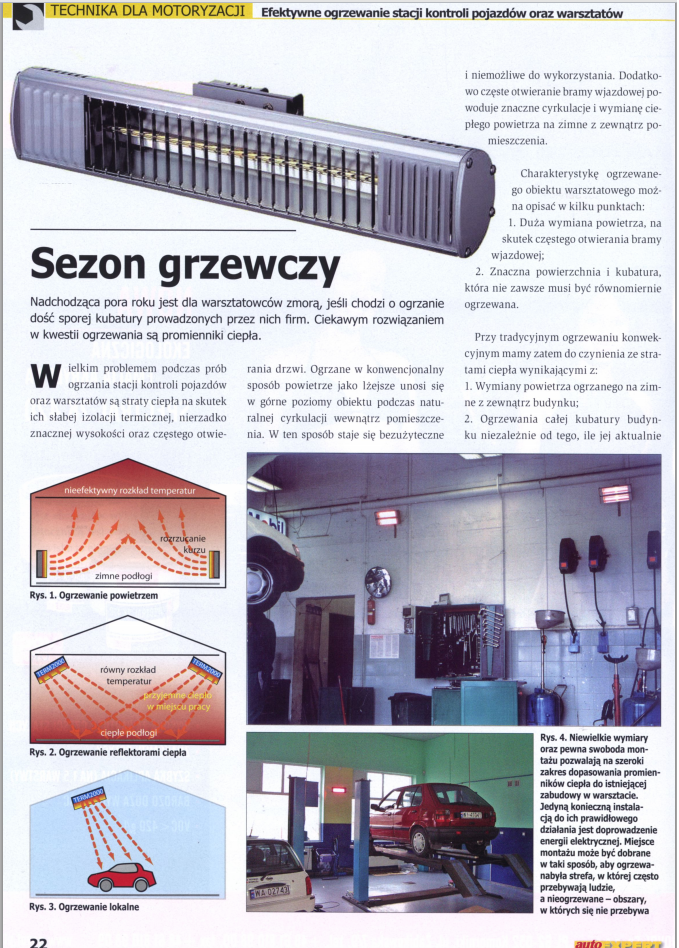 Promienniki podczerwieni, nagrzewnice, grzejniki. Promienniki ciepła - ogrzewanie warsztatów.